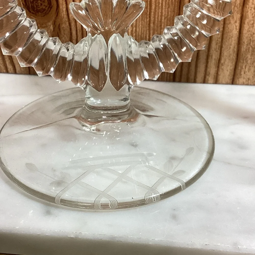 Vintage Paden City Clear Glass Double Candle Holders
